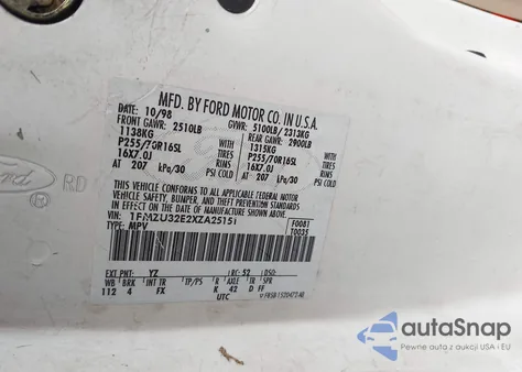 1999 Ford Explorer Eddie Bauer/Limited Edition/Xlt from USA, damaged, VIN 1FMZU32E2XZA25151